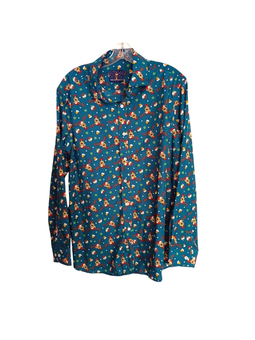 Simon Banks Teal Reindeer Button-Up Shirt - Size L